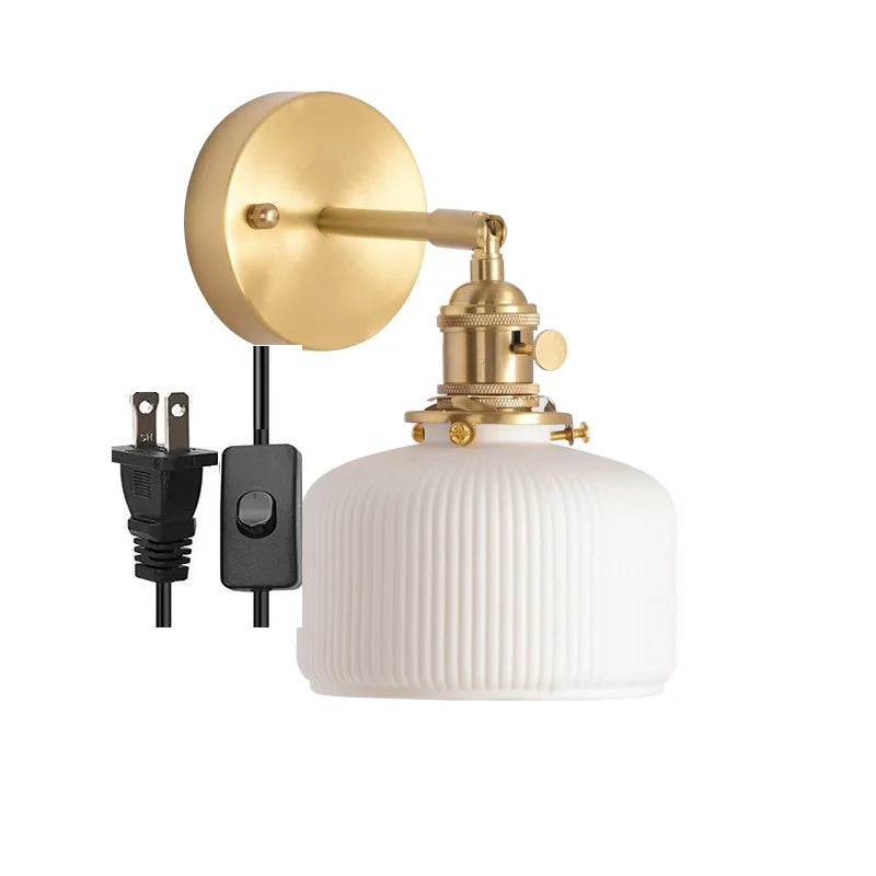 Elk Ceramic Lampshade LED Wall Lamps Sconce Copper Pull Chain Bedroom Bathroom Mirror Light Nordic Modern Lighting Lampara Pared