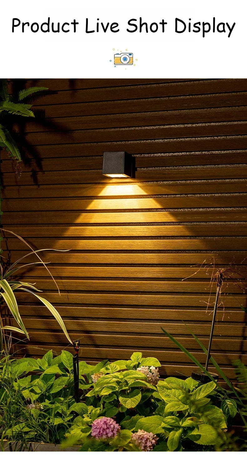 Outdoor Solar Wall Light 2 Lighting Modes Warm White/RGB Square Modern Solar Lights for House Porch Garden Patio Fence Decor