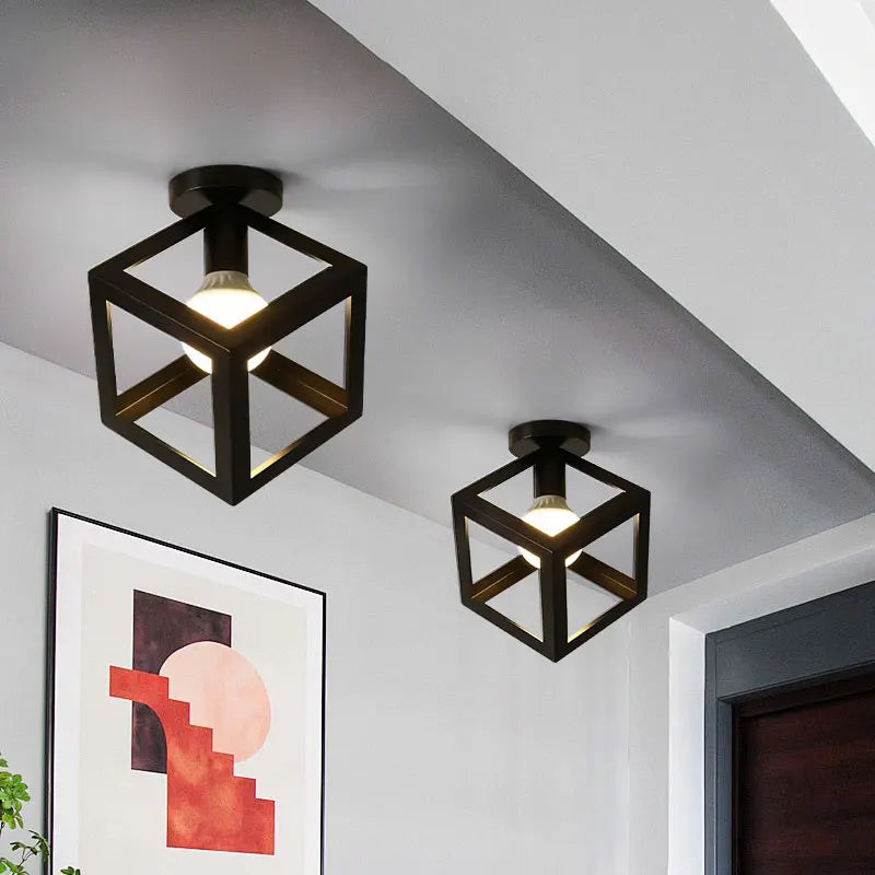 Ceiling Lights Ceiling Lamps For Corridor Foyer Aisle Black Metal Indoor Cage Chandelier Lighting for Home