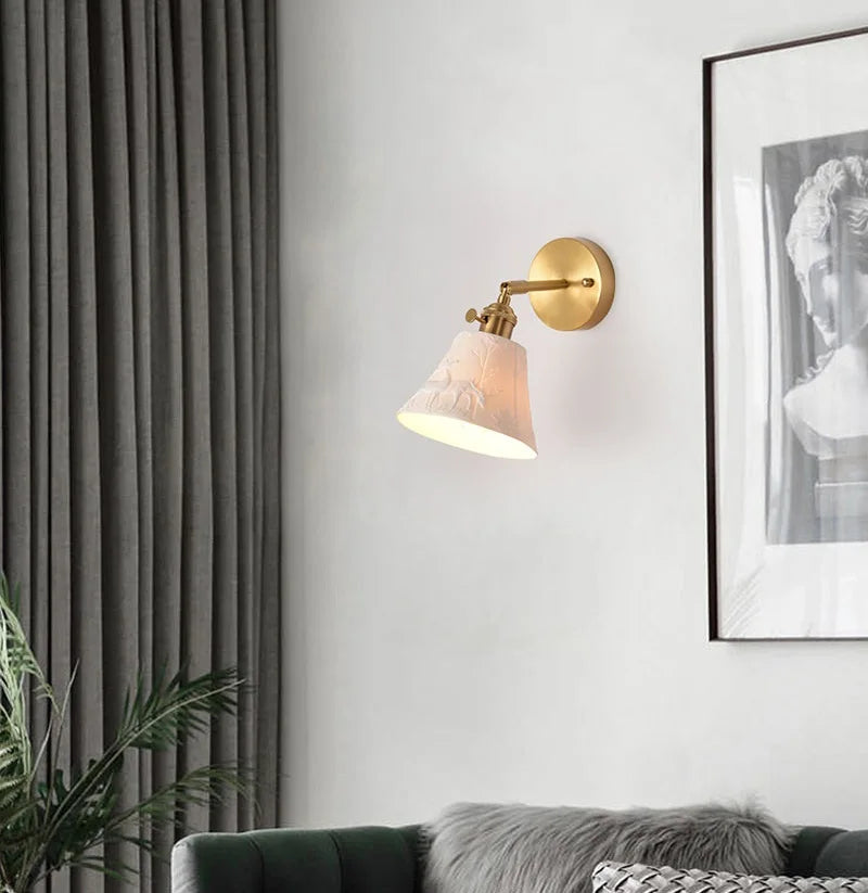 Elk Ceramic Lampshade LED Wall Lamps Sconce Copper Pull Chain Bedroom Bathroom Mirror Light Nordic Modern Lighting Lampara Pared