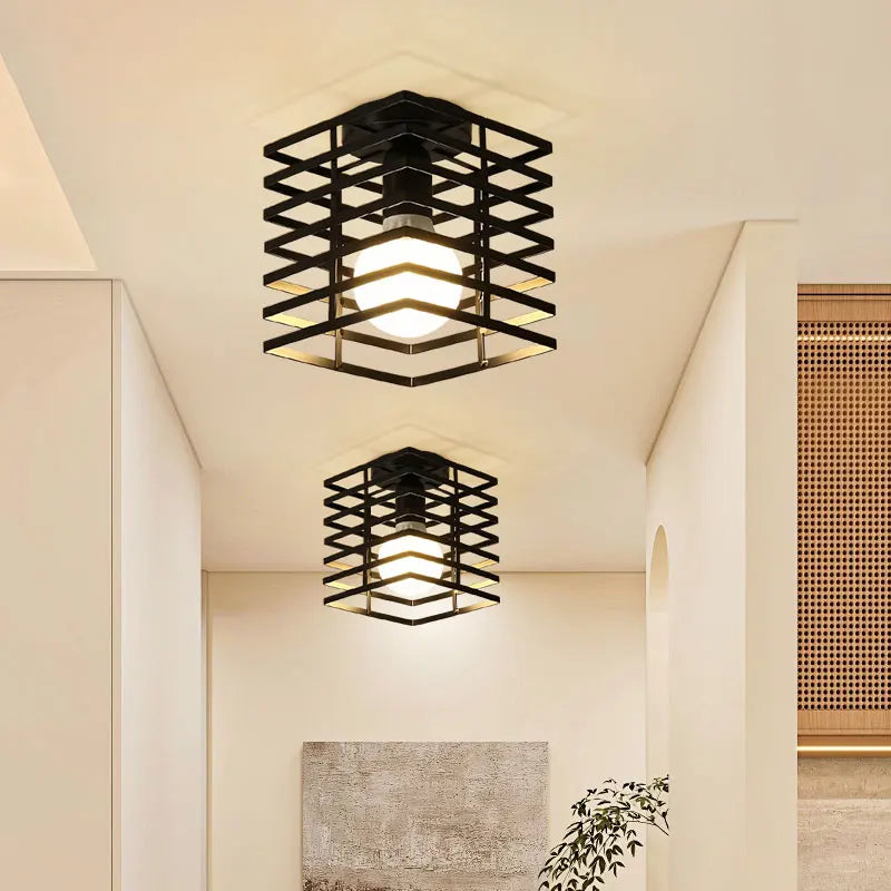 Ceiling Lights Ceiling Lamps For Corridor Foyer Aisle Black Metal Indoor Cage Chandelier Lighting for Home