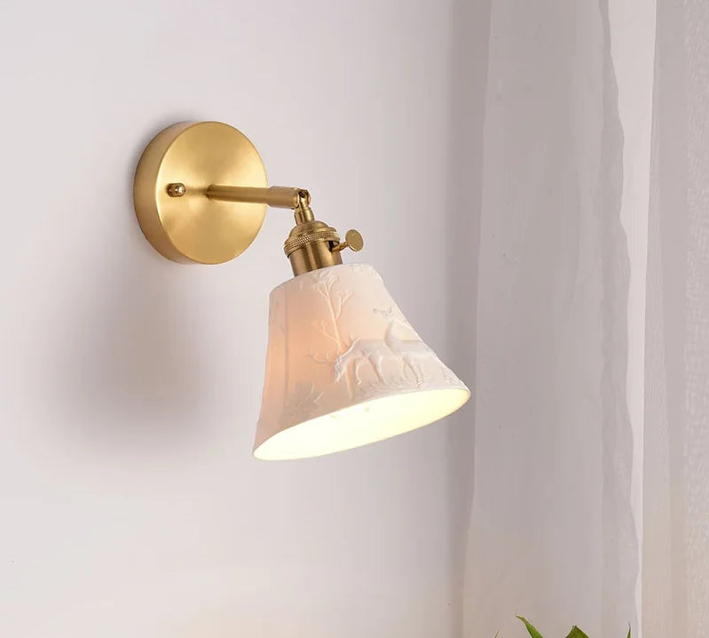 Elk Ceramic Lampshade LED Wall Lamps Sconce Copper Pull Chain Bedroom Bathroom Mirror Light Nordic Modern Lighting Lampara Pared
