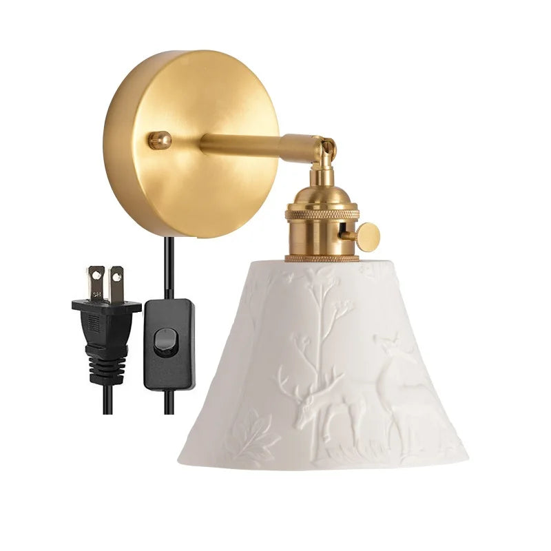 Elk Ceramic Lampshade LED Wall Lamps Sconce Copper Pull Chain Bedroom Bathroom Mirror Light Nordic Modern Lighting Lampara Pared