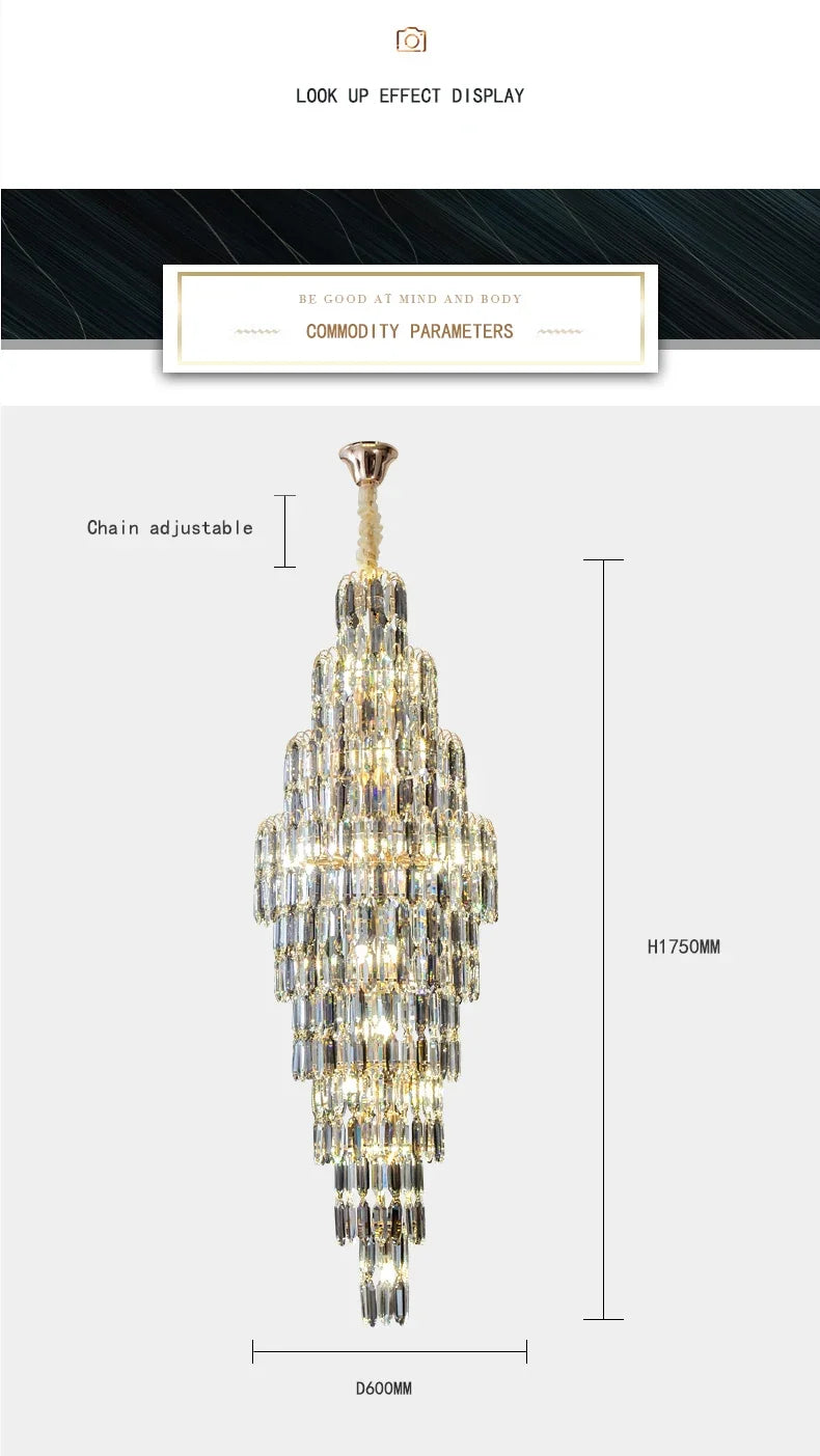 Duplex Building Chandelier Villa Living Room Crystal Lamp Hotel Luxury Chandelier High-end Spiral Staircase Long Chandelier