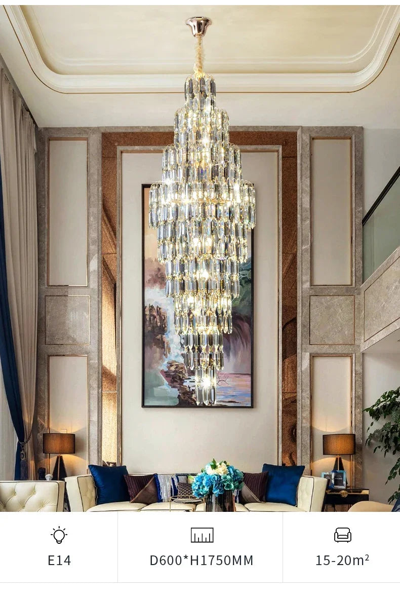 Duplex Building Chandelier Villa Living Room Crystal Lamp Hotel Luxury Chandelier High-end Spiral Staircase Long Chandelier