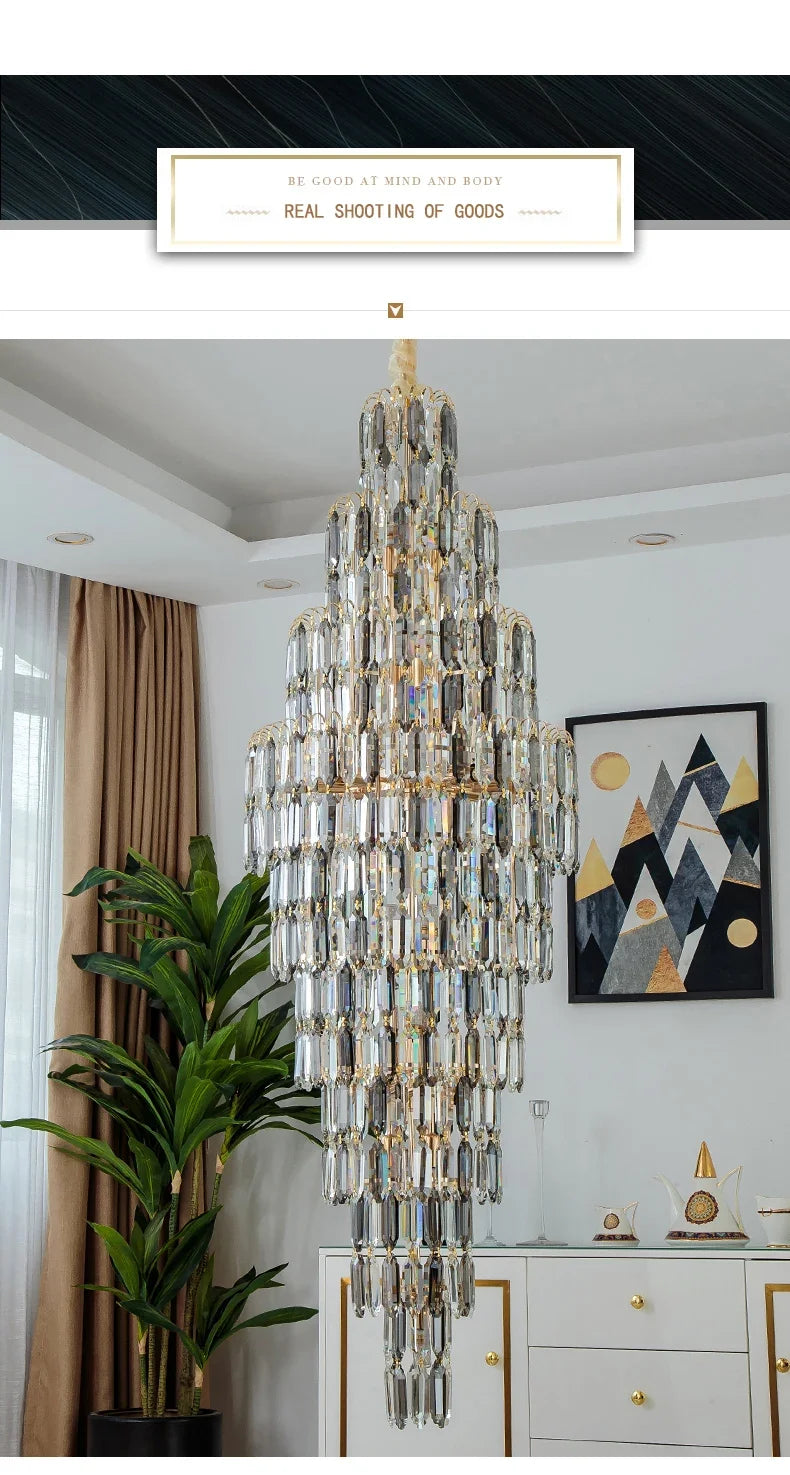 Duplex Building Chandelier Villa Living Room Crystal Lamp Hotel Luxury Chandelier High-end Spiral Staircase Long Chandelier