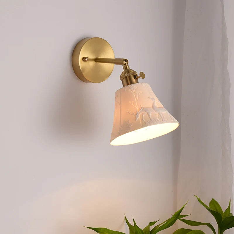 Elk Ceramic Lampshade LED Wall Lamps Sconce Copper Pull Chain Bedroom Bathroom Mirror Light Nordic Modern Lighting Lampara Pared