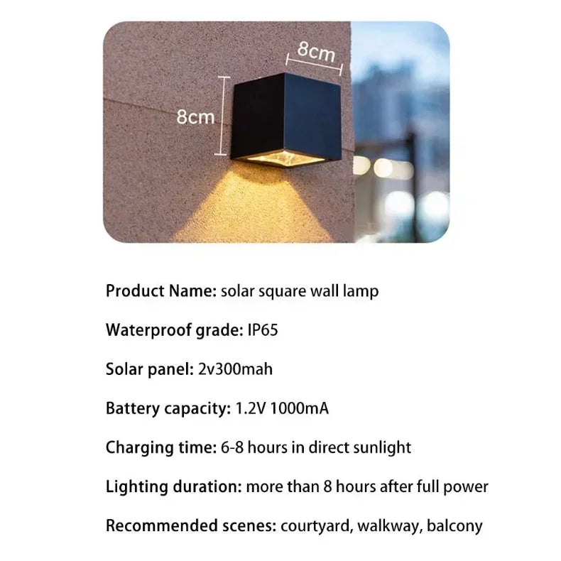 Outdoor Solar Wall Light 2 Lighting Modes Warm White/RGB Square Modern Solar Lights for House Porch Garden Patio Fence Decor