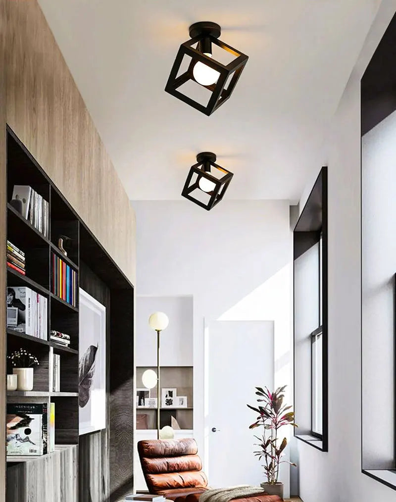 Ceiling Lights Ceiling Lamps For Corridor Foyer Aisle Black Metal Indoor Cage Chandelier Lighting for Home