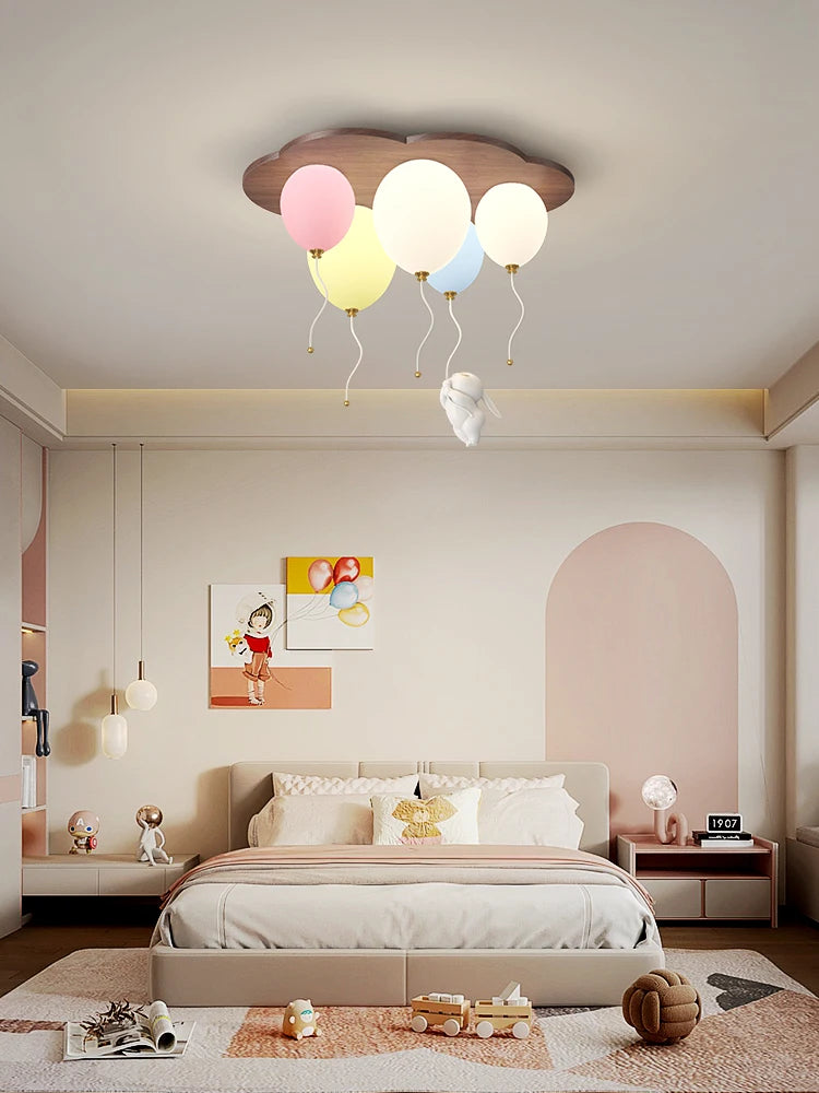 Modern Balloon LED Ceiling Lights Wooden For Children's Room Decoration Baby's Boy Girl Bedroom Lustre Creative Chandelier Lamp