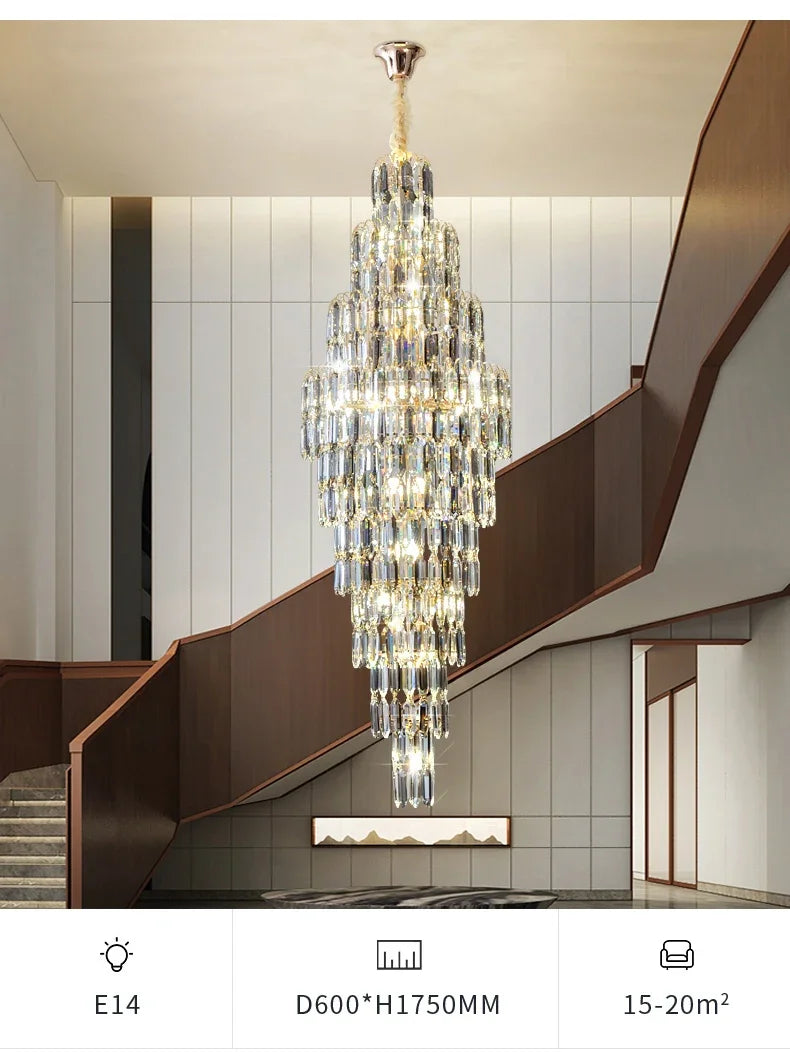 Duplex Building Chandelier Villa Living Room Crystal Lamp Hotel Luxury Chandelier High-end Spiral Staircase Long Chandelier