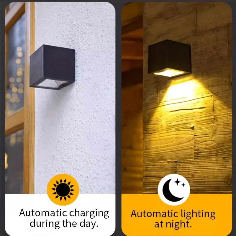 Outdoor Solar Wall Light 2 Lighting Modes Warm White/RGB Square Modern Solar Lights for House Porch Garden Patio Fence Decor