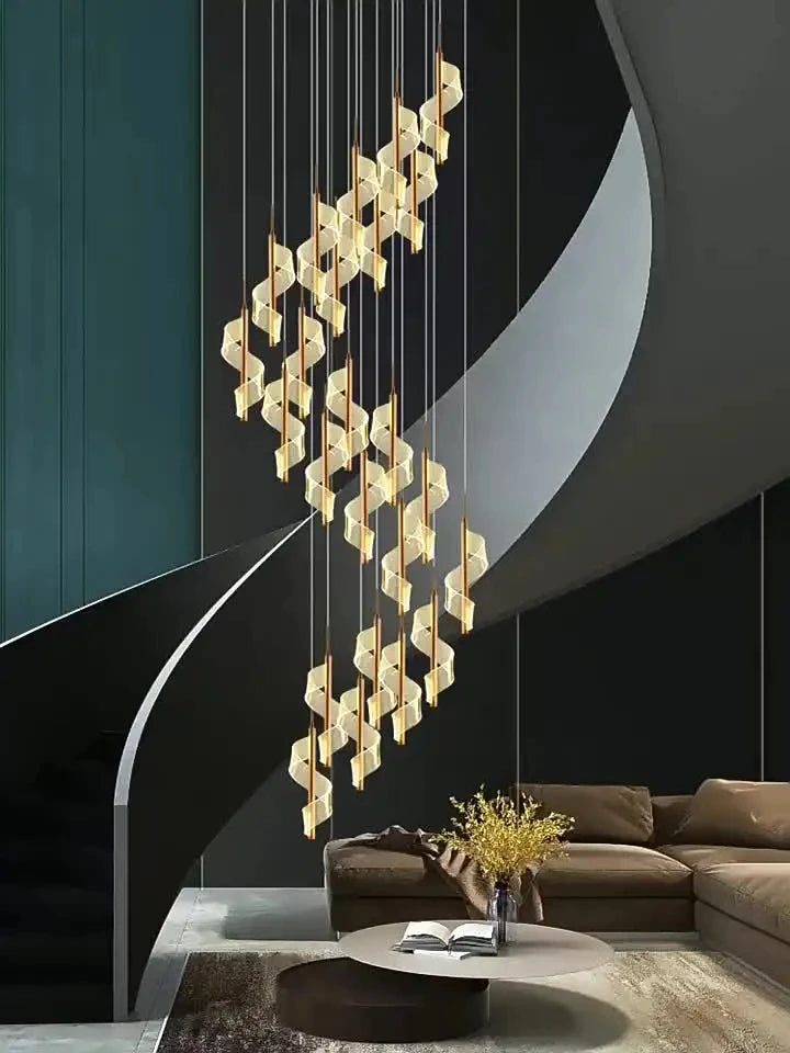 Modern LED Staircase Chandelier Living Room Villa Hall Light Luxury Long Line Spiral Duplex Building Nordic Simple Chandelier