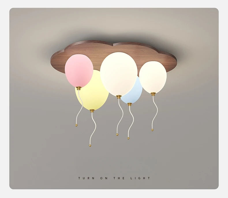 Modern Balloon LED Ceiling Lights Wooden For Children's Room Decoration Baby's Boy Girl Bedroom Lustre Creative Chandelier Lamp