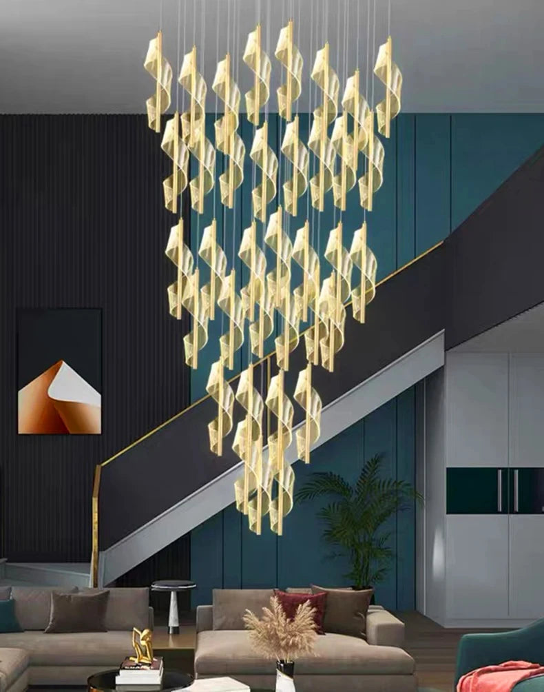 Modern LED Staircase Chandelier Living Room Villa Hall Light Luxury Long Line Spiral Duplex Building Nordic Simple Chandelier