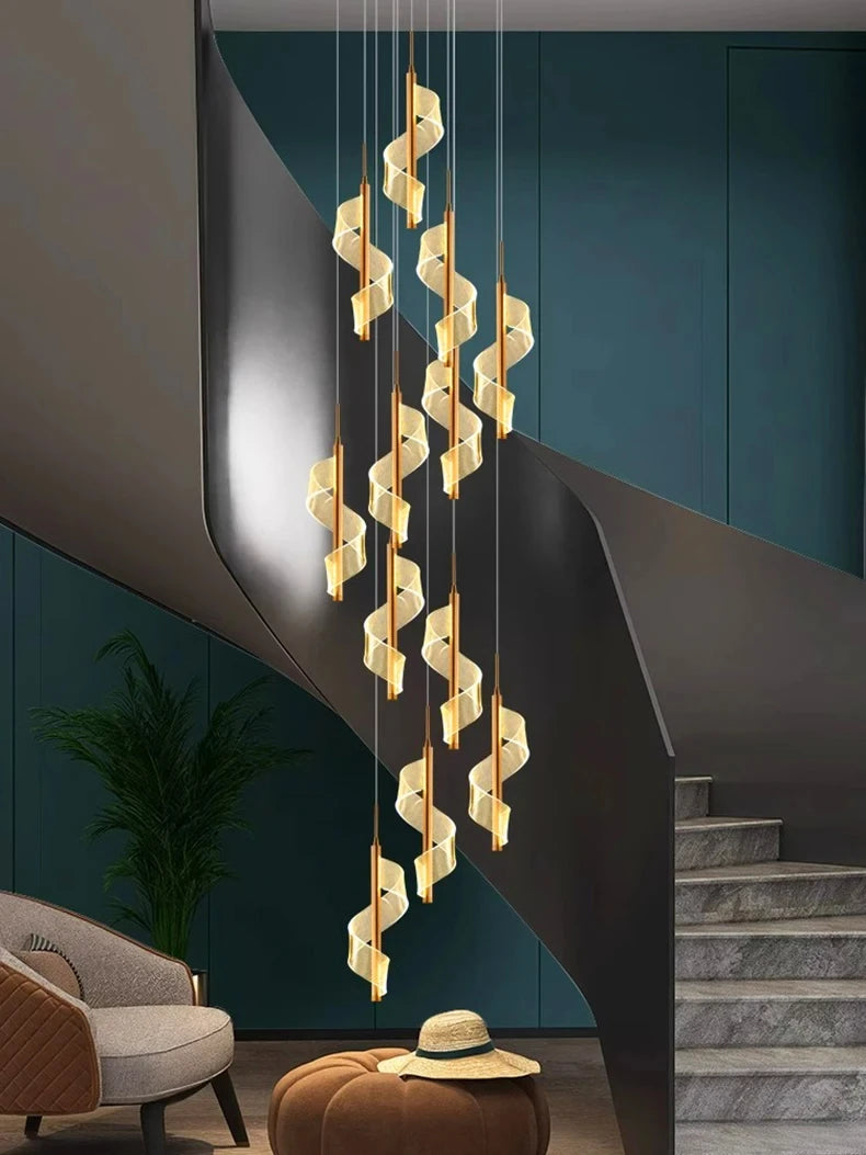 Modern LED Staircase Chandelier Living Room Villa Hall Light Luxury Long Line Spiral Duplex Building Nordic Simple Chandelier