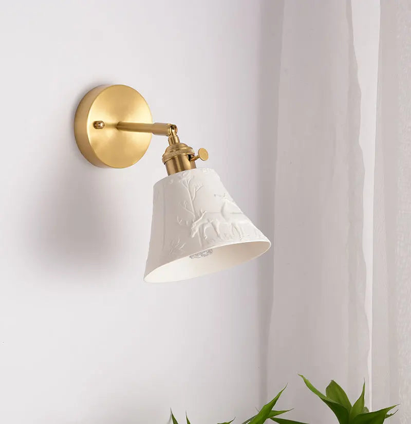 Elk Ceramic Lampshade LED Wall Lamps Sconce Copper Pull Chain Bedroom Bathroom Mirror Light Nordic Modern Lighting Lampara Pared