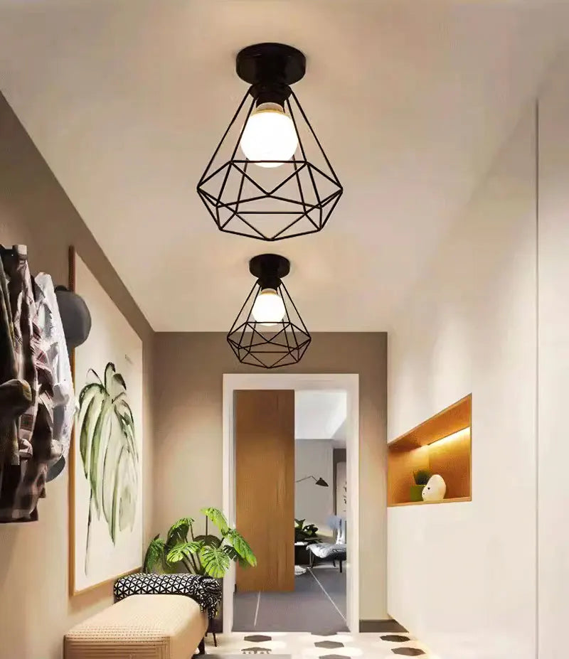 Ceiling Lights Ceiling Lamps For Corridor Foyer Aisle Black Metal Indoor Cage Chandelier Lighting for Home
