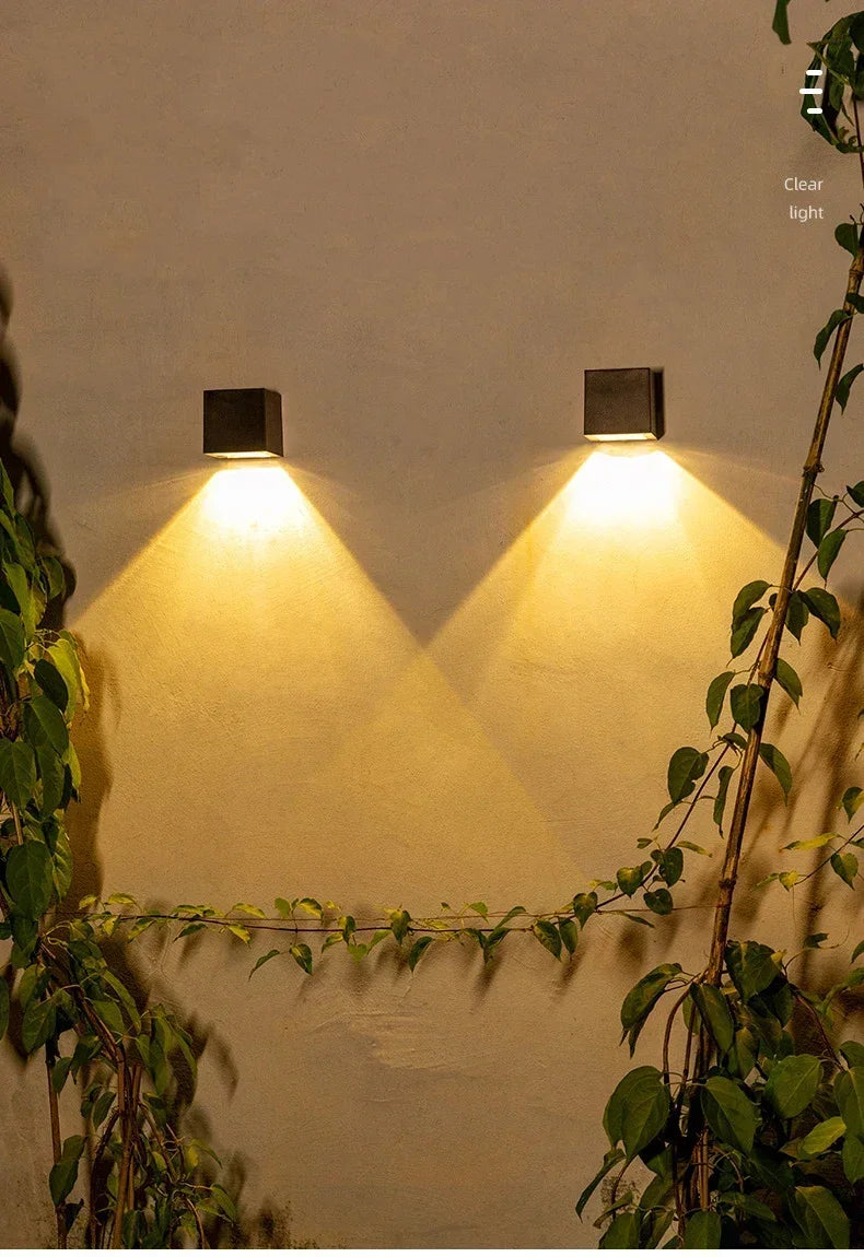 Outdoor Solar Wall Light 2 Lighting Modes Warm White/RGB Square Modern Solar Lights for House Porch Garden Patio Fence Decor