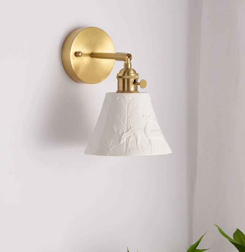 Elk Ceramic Lampshade LED Wall Lamps Sconce Copper Pull Chain Bedroom Bathroom Mirror Light Nordic Modern Lighting Lampara Pared