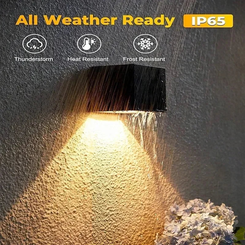 Outdoor Solar Wall Light 2 Lighting Modes Warm White/RGB Square Modern Solar Lights for House Porch Garden Patio Fence Decor