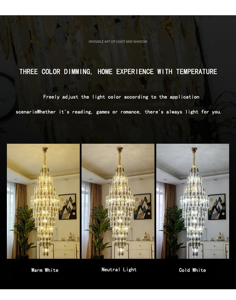 Duplex Building Chandelier Villa Living Room Crystal Lamp Hotel Luxury Chandelier High-end Spiral Staircase Long Chandelier