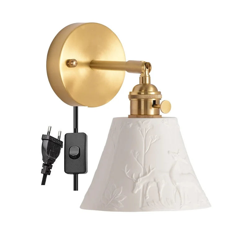 Elk Ceramic Lampshade LED Wall Lamps Sconce Copper Pull Chain Bedroom Bathroom Mirror Light Nordic Modern Lighting Lampara Pared