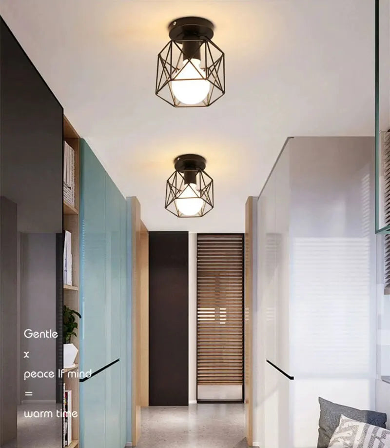 Ceiling Lights Ceiling Lamps For Corridor Foyer Aisle Black Metal Indoor Cage Chandelier Lighting for Home