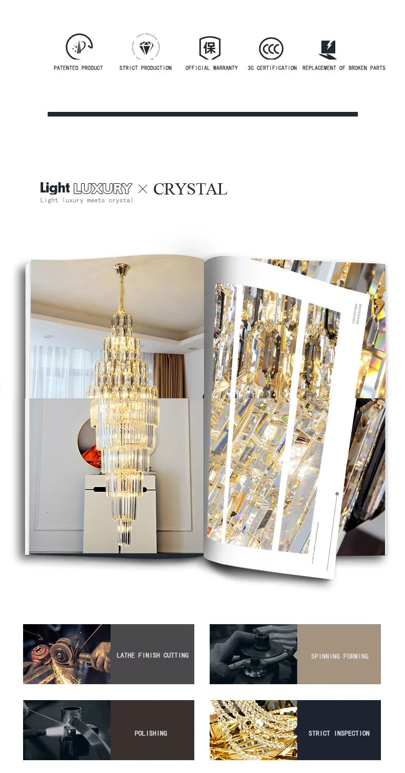 Duplex Building Chandelier Villa Living Room Crystal Lamp Hotel Luxury Chandelier High-end Spiral Staircase Long Chandelier