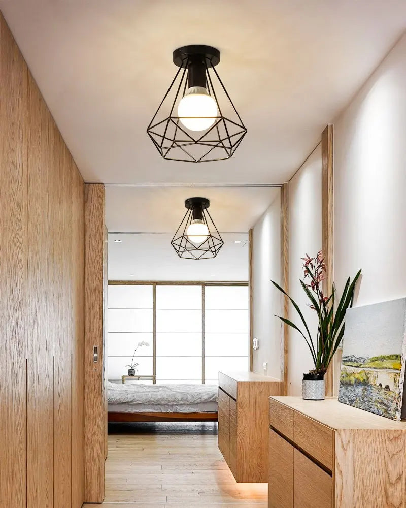 Ceiling Lights Ceiling Lamps For Corridor Foyer Aisle Black Metal Indoor Cage Chandelier Lighting for Home
