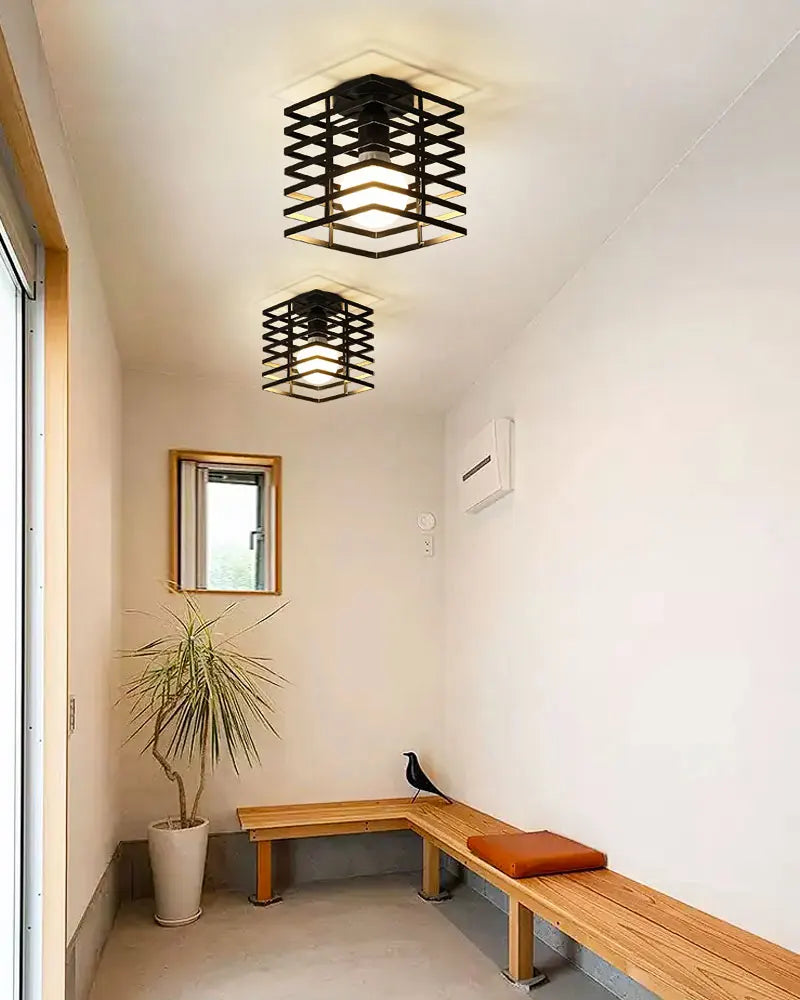 Ceiling Lights Ceiling Lamps For Corridor Foyer Aisle Black Metal Indoor Cage Chandelier Lighting for Home