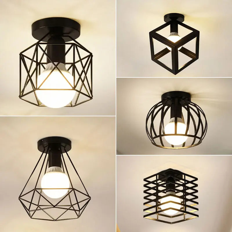 Ceiling Lights Ceiling Lamps For Corridor Foyer Aisle Black Metal Indoor Cage Chandelier Lighting for Home