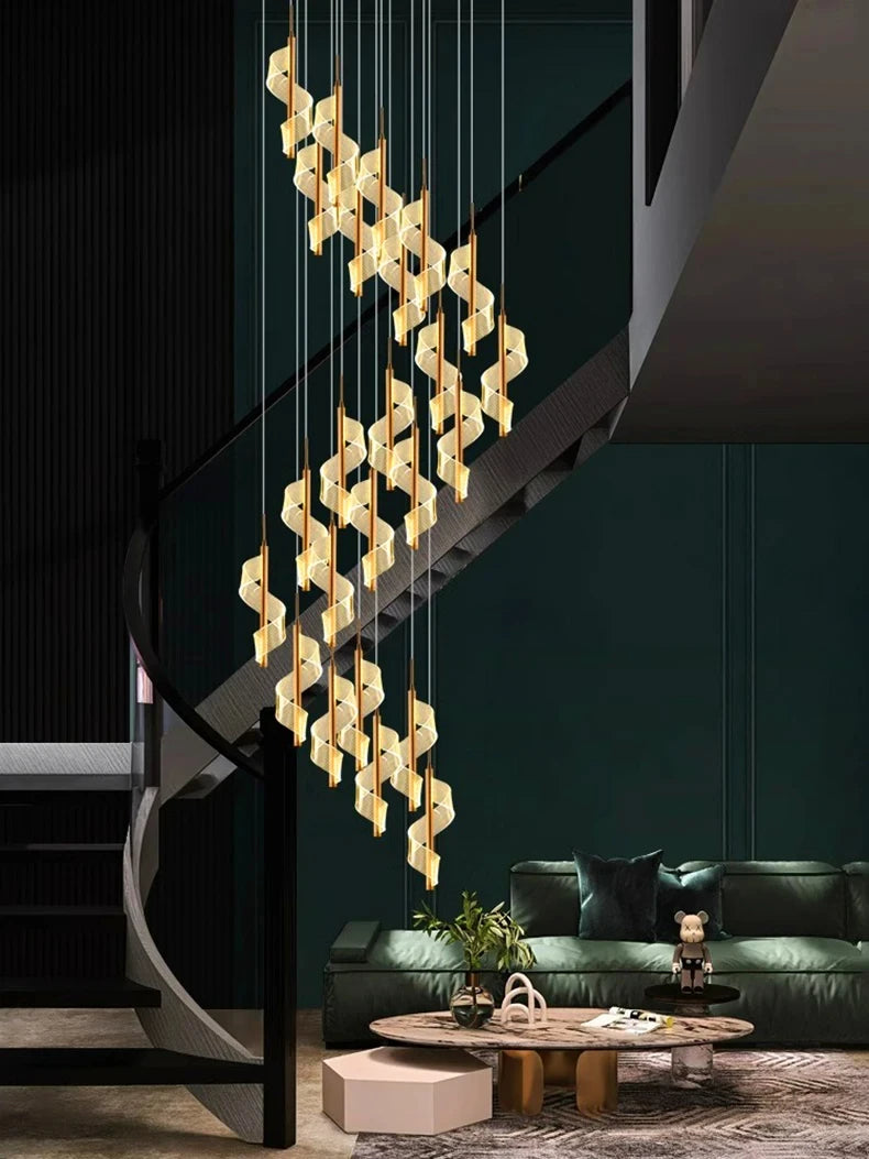 Modern LED Staircase Chandelier Living Room Villa Hall Light Luxury Long Line Spiral Duplex Building Nordic Simple Chandelier