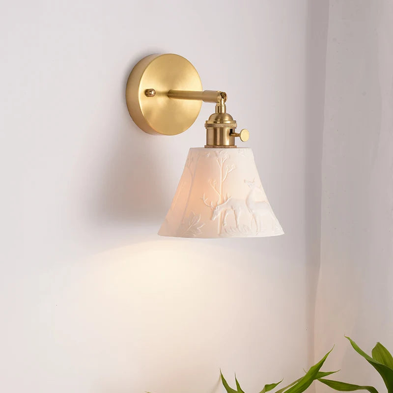 Elk Ceramic Lampshade LED Wall Lamps Sconce Copper Pull Chain Bedroom Bathroom Mirror Light Nordic Modern Lighting Lampara Pared