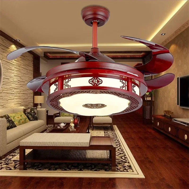 DLMH Ceiling Fan Light Invisible Lamp With Remote Control Modern Red Elegance For Home Restaurant Dining Room