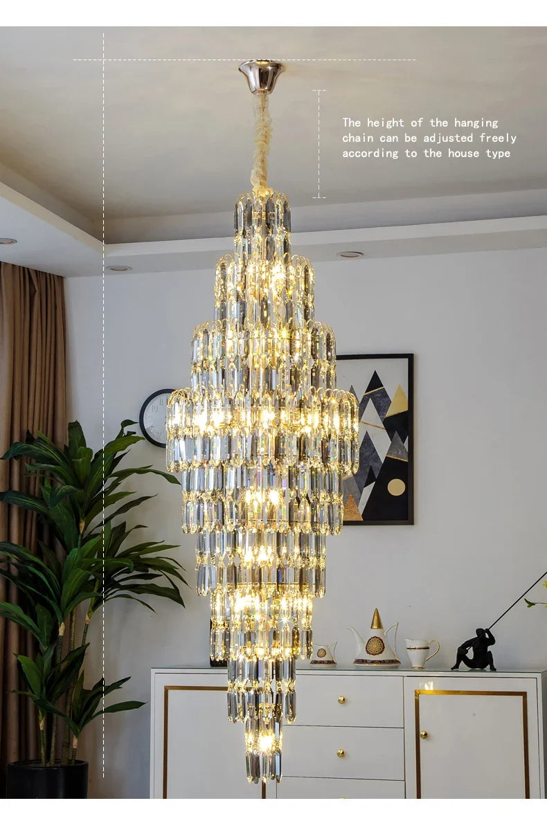 Duplex Building Chandelier Villa Living Room Crystal Lamp Hotel Luxury Chandelier High-end Spiral Staircase Long Chandelier