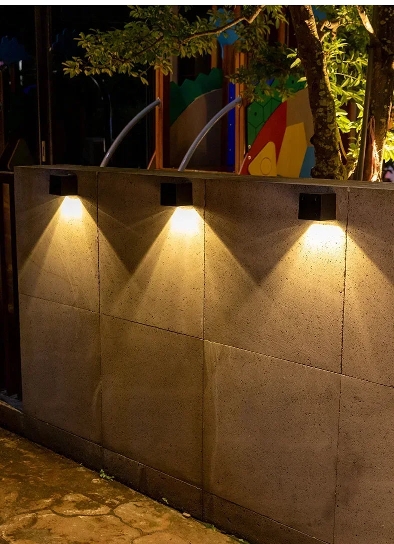 Outdoor Solar Wall Light 2 Lighting Modes Warm White/RGB Square Modern Solar Lights for House Porch Garden Patio Fence Decor