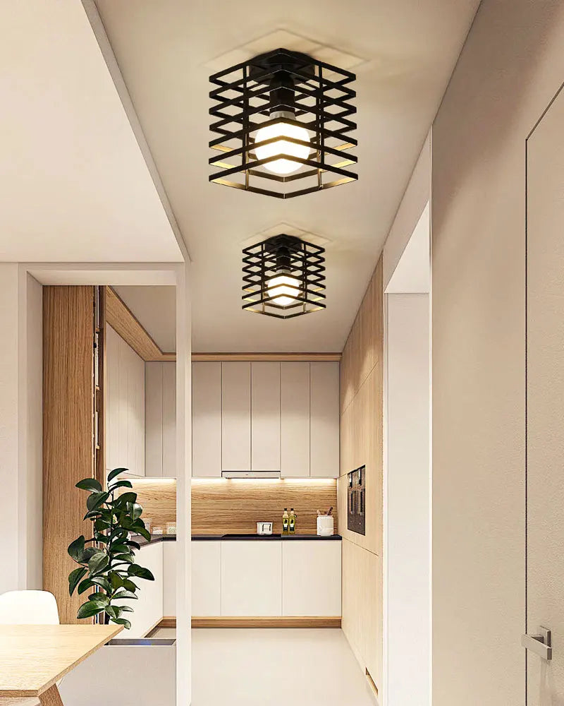 Ceiling Lights Ceiling Lamps For Corridor Foyer Aisle Black Metal Indoor Cage Chandelier Lighting for Home