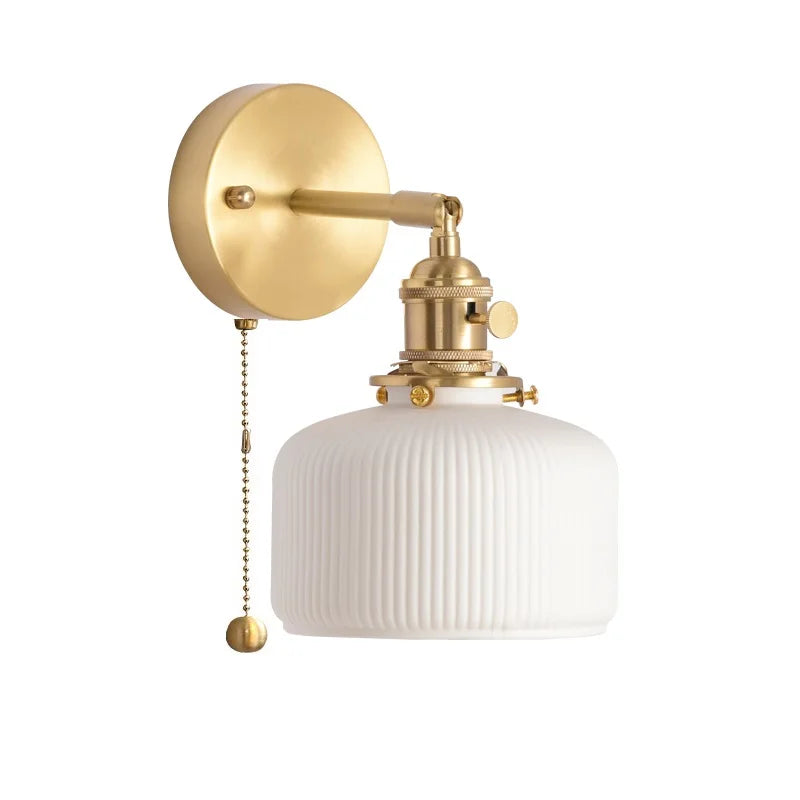 Elk Ceramic Lampshade LED Wall Lamps Sconce Copper Pull Chain Bedroom Bathroom Mirror Light Nordic Modern Lighting Lampara Pared