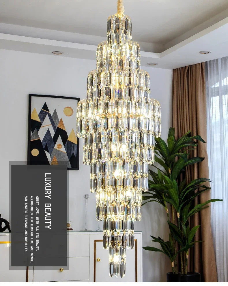 Duplex Building Chandelier Villa Living Room Crystal Lamp Hotel Luxury Chandelier High-end Spiral Staircase Long Chandelier