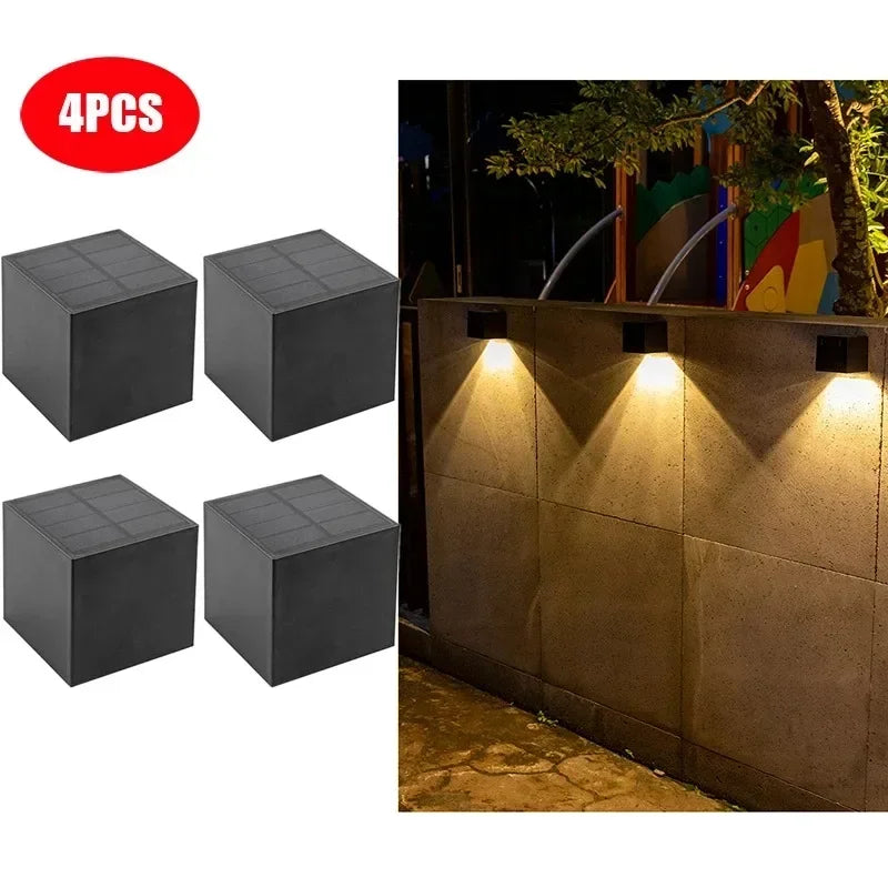 Outdoor Solar Wall Light 2 Lighting Modes Warm White/RGB Square Modern Solar Lights for House Porch Garden Patio Fence Decor