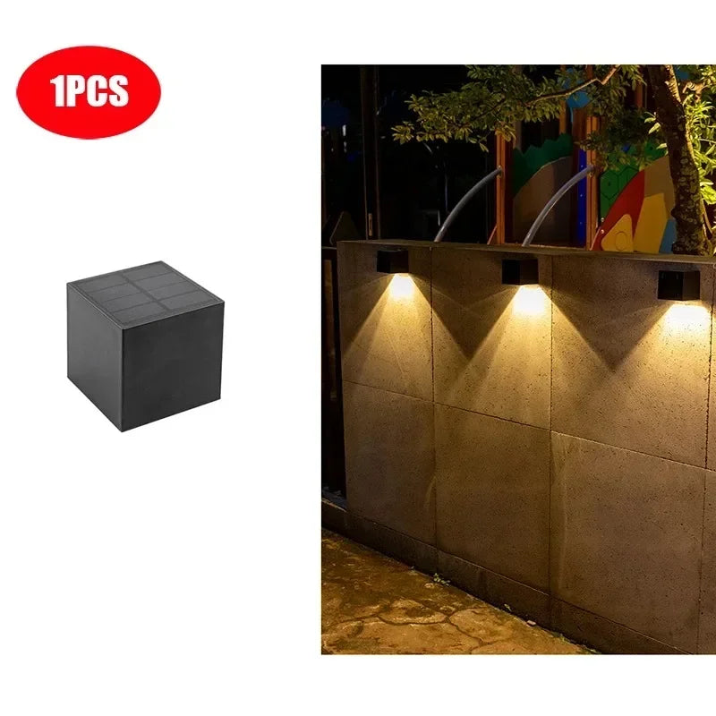 Outdoor Solar Wall Light 2 Lighting Modes Warm White/RGB Square Modern Solar Lights for House Porch Garden Patio Fence Decor