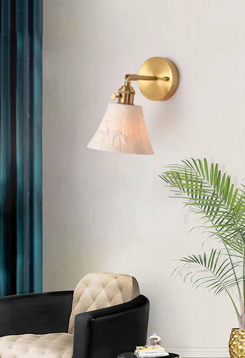 Elk Ceramic Lampshade LED Wall Lamps Sconce Copper Pull Chain Bedroom Bathroom Mirror Light Nordic Modern Lighting Lampara Pared