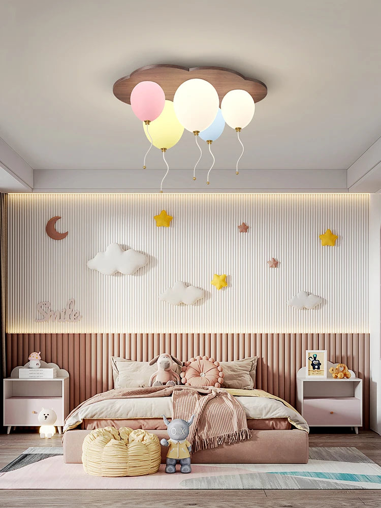 Modern Balloon LED Ceiling Lights Wooden For Children's Room Decoration Baby's Boy Girl Bedroom Lustre Creative Chandelier Lamp