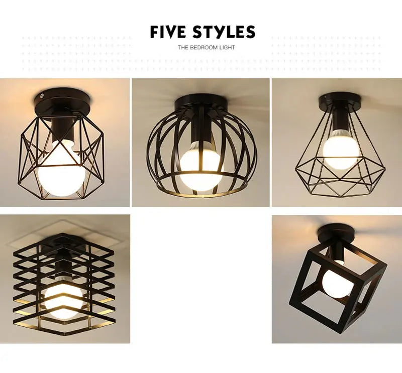 Ceiling Lights Ceiling Lamps For Corridor Foyer Aisle Black Metal Indoor Cage Chandelier Lighting for Home