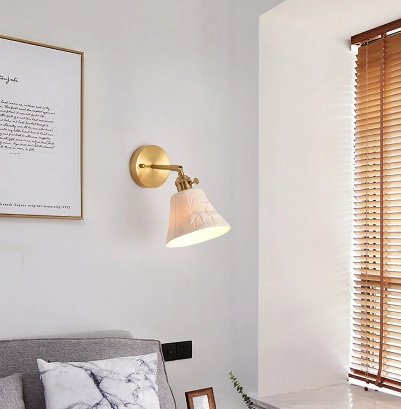 Elk Ceramic Lampshade LED Wall Lamps Sconce Copper Pull Chain Bedroom Bathroom Mirror Light Nordic Modern Lighting Lampara Pared