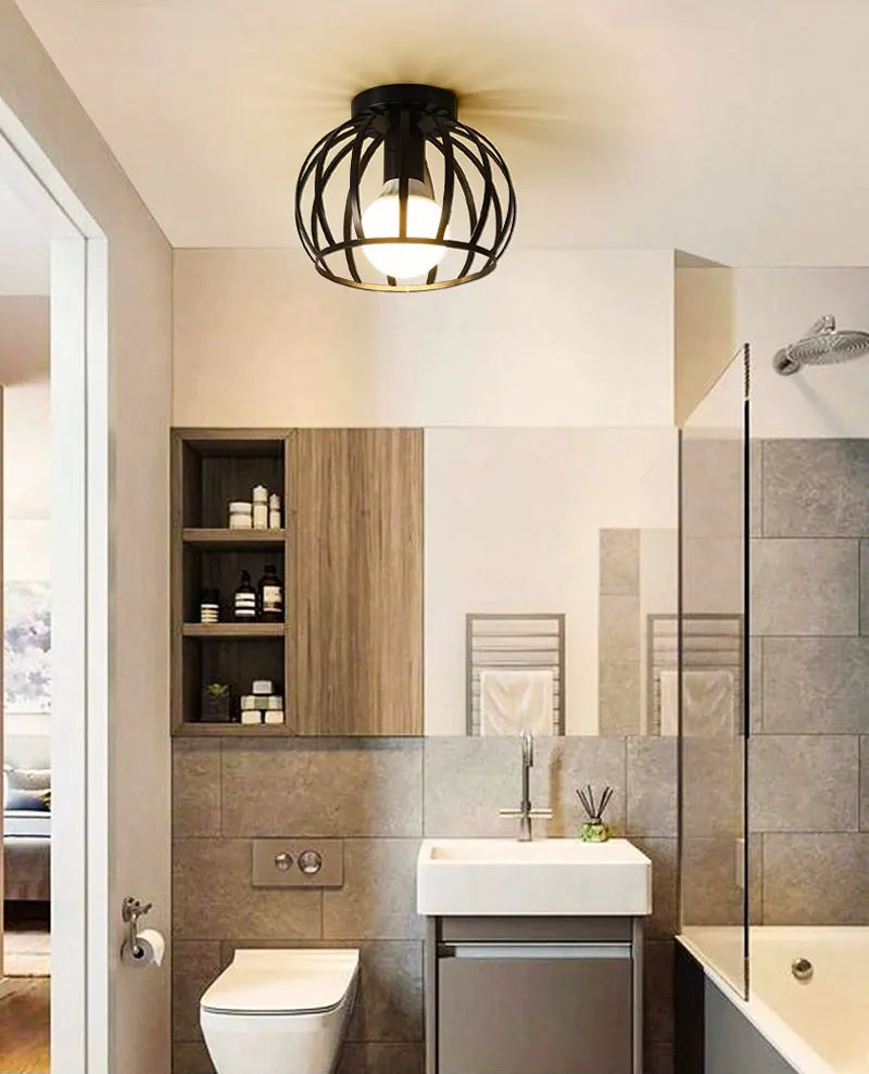 Ceiling Lights Ceiling Lamps For Corridor Foyer Aisle Black Metal Indoor Cage Chandelier Lighting for Home