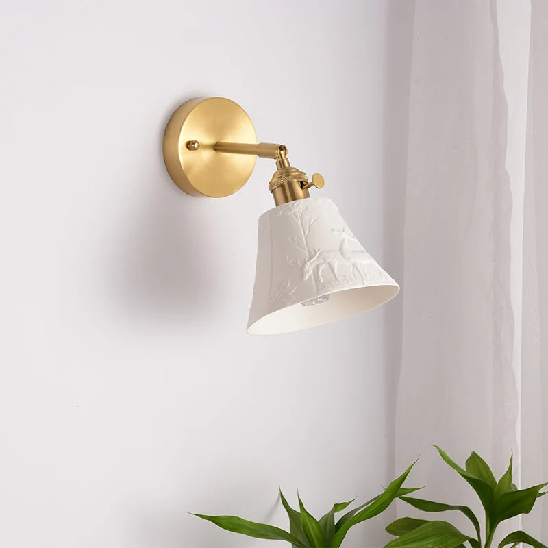 Elk Ceramic Lampshade LED Wall Lamps Sconce Copper Pull Chain Bedroom Bathroom Mirror Light Nordic Modern Lighting Lampara Pared