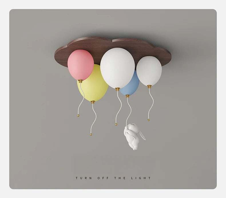 Modern Balloon LED Ceiling Lights Wooden For Children's Room Decoration Baby's Boy Girl Bedroom Lustre Creative Chandelier Lamp