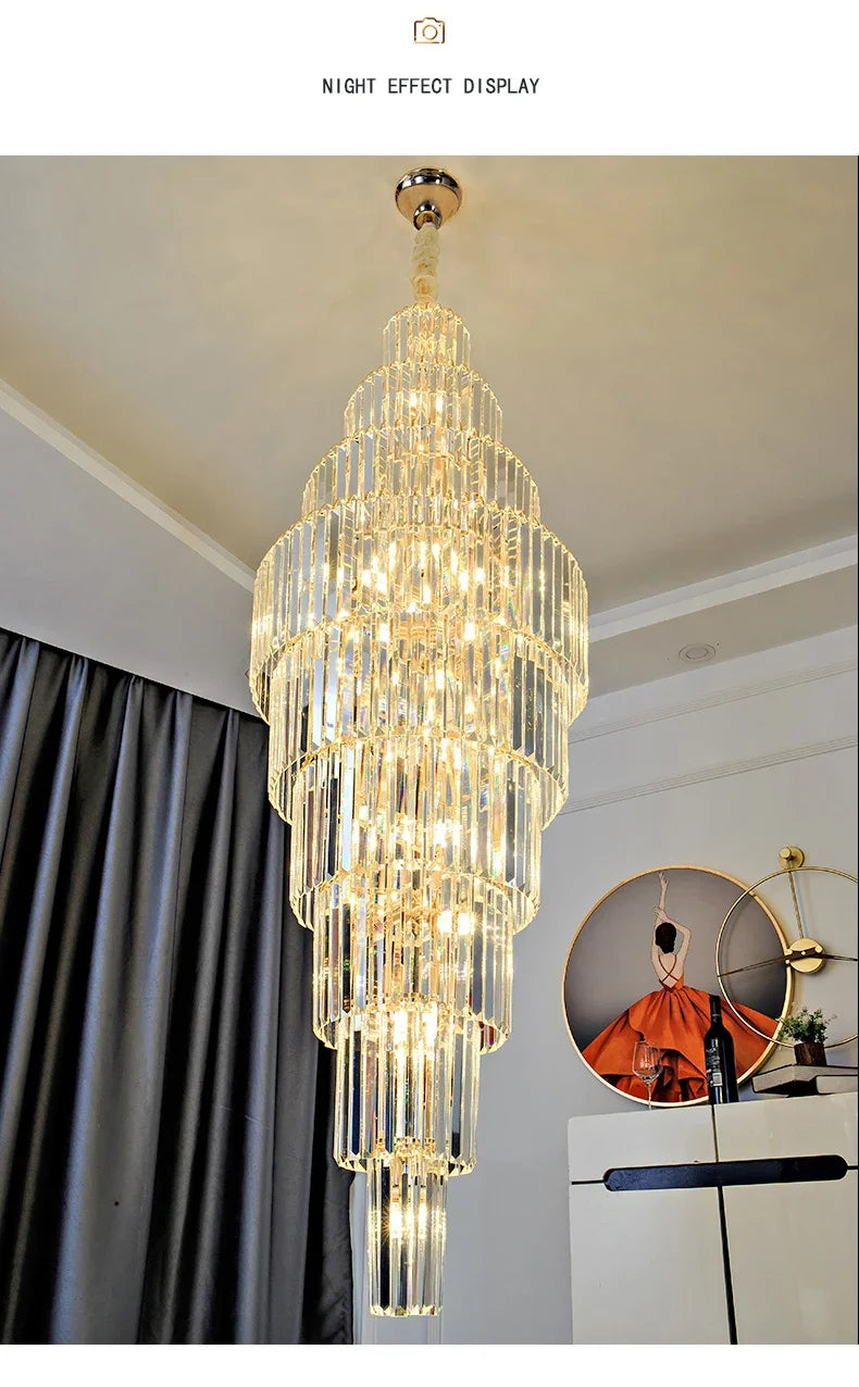 Duplex Building Chandelier Villa Living Room Crystal Lamp Hotel Luxury Chandelier High-end Spiral Staircase Long Chandelier